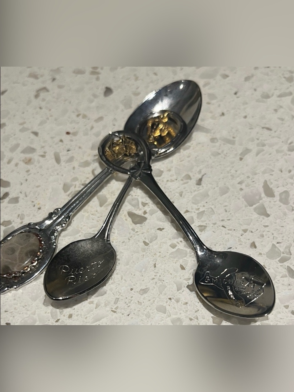 Vintage Collectible Silver Tone Souvenir Spoons with Gold Accents